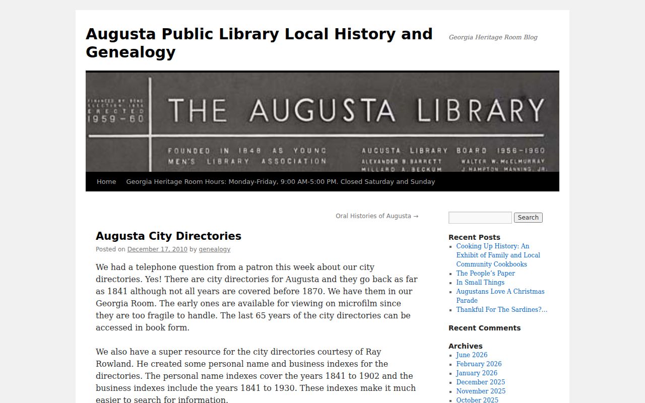 Richmond County city directory collection description for Augusta