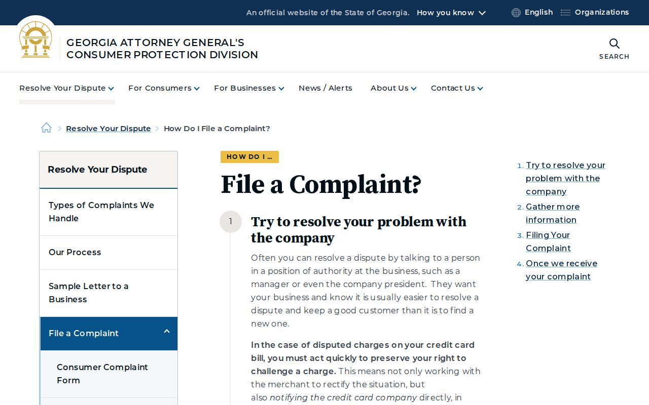 Georgia consumer complaint resource for Richmond County neighbors