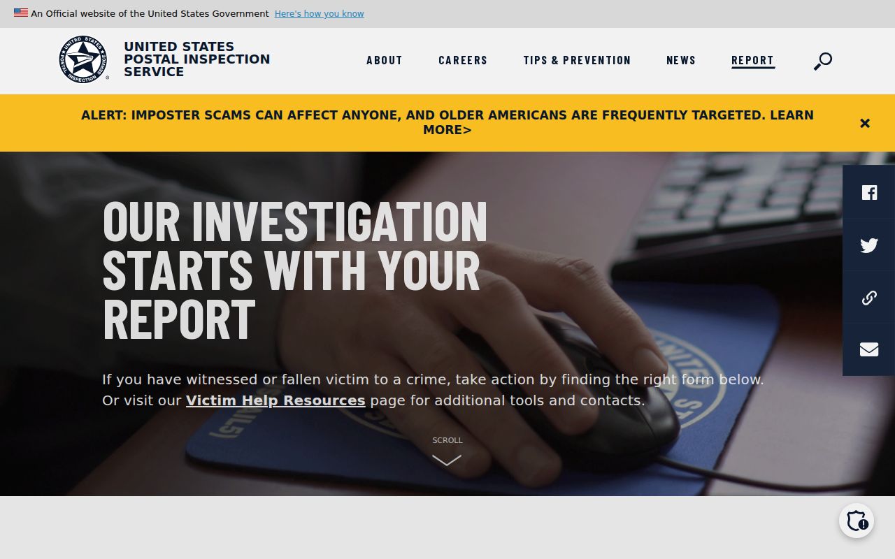 U.S. Postal Inspection Service reporting page used for mail concerns affecting Richmond County neighbors