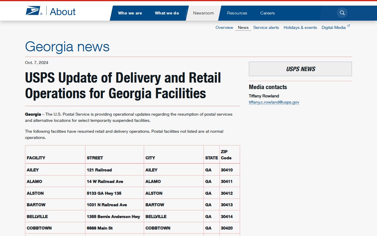 Richmond County ZIP code directory Augusta postal operations update